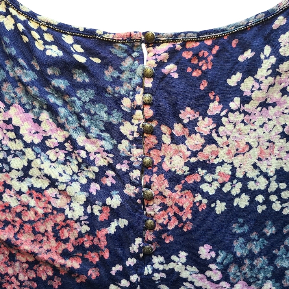 Lucky Brand Navy Floral Cold Shoulder Top XL Boho Flutter Sleeve Blouse - Picture 5 of 11